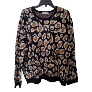 Elodie Black Yellow Ivory Geometric Pattern Sweater size XL